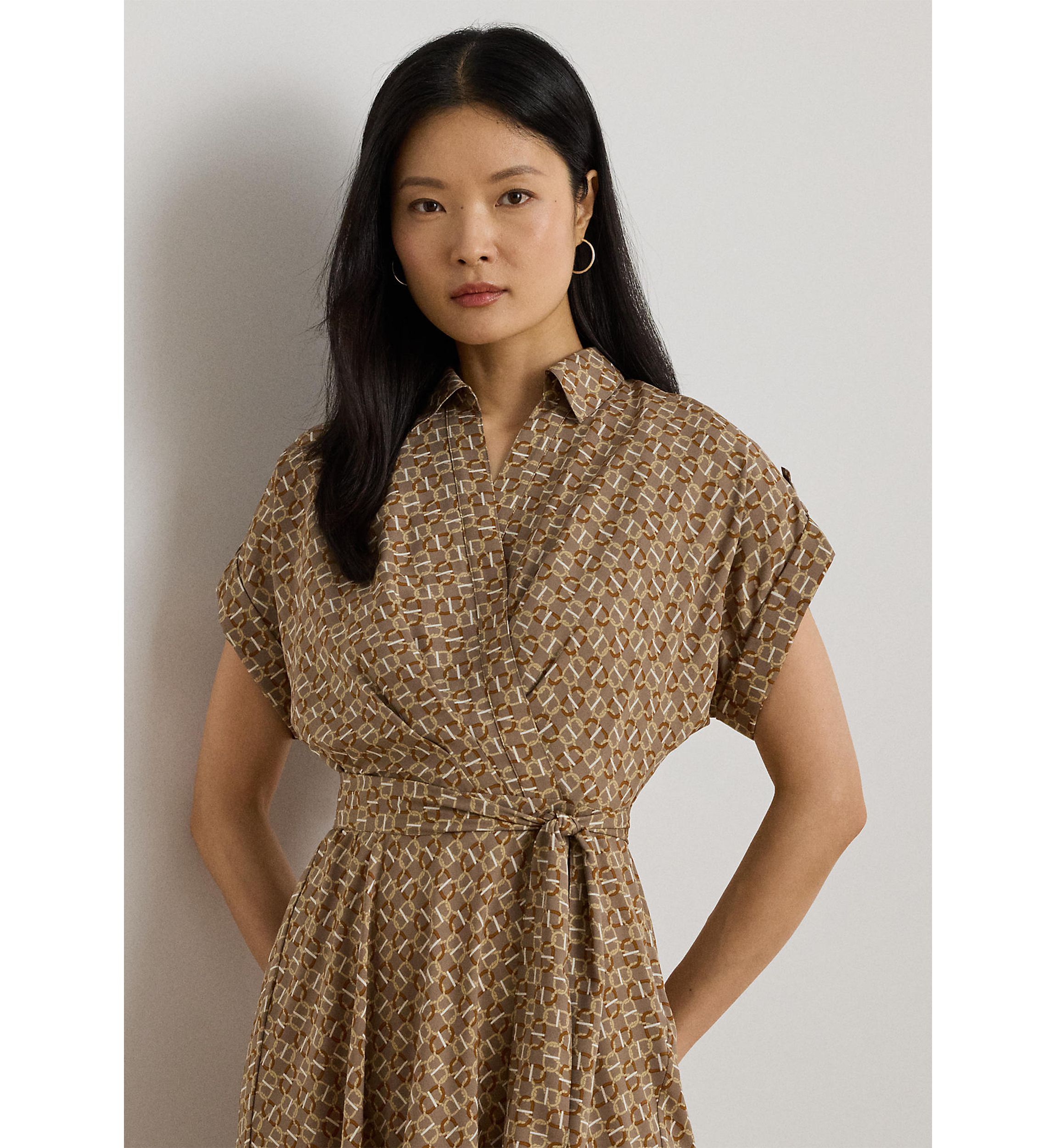 Geo-Print Belted Crepe Dress