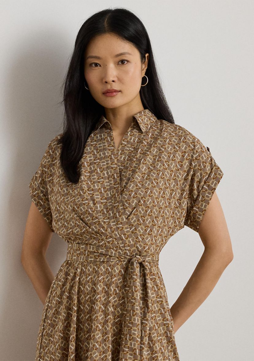 Geo-Print Belted Crepe Dress