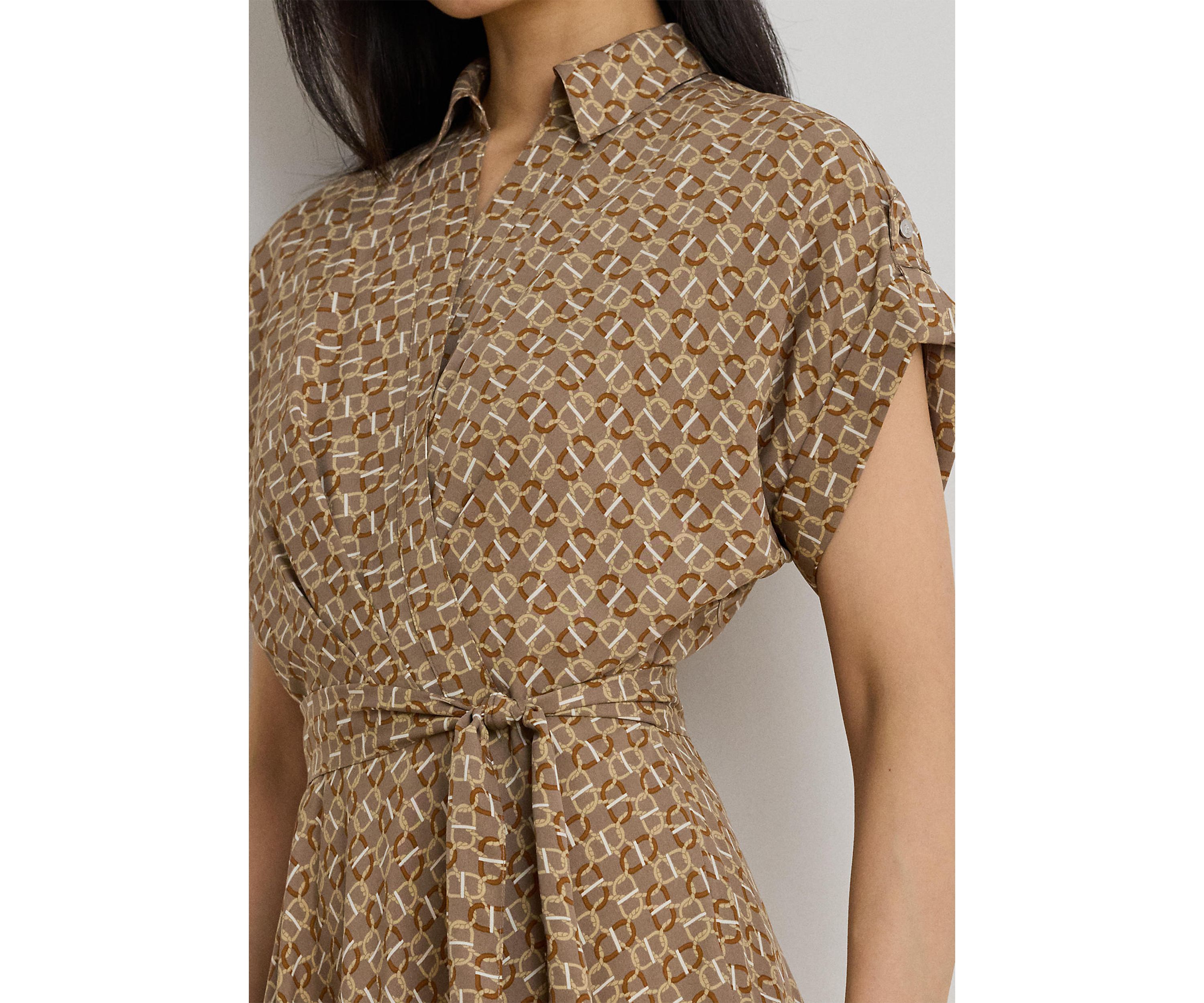 Geo-Print Belted Crepe Dress