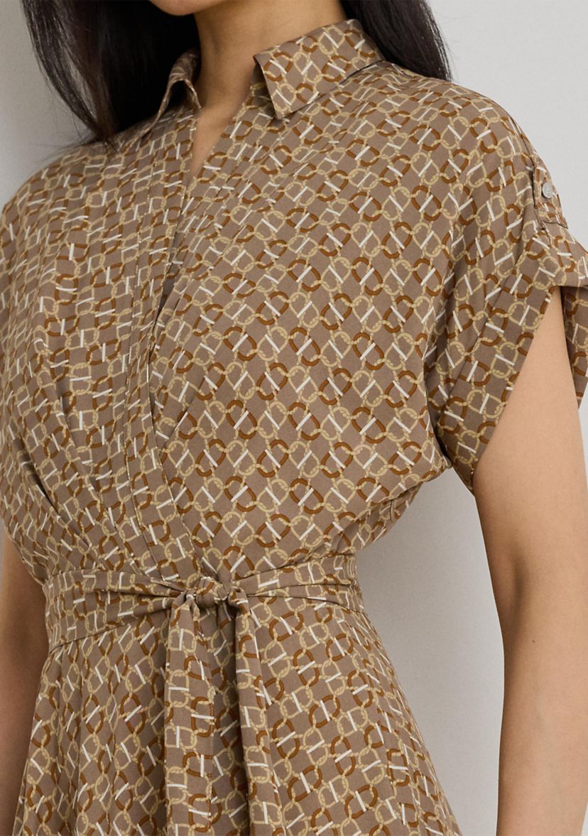 Geo-Print Belted Crepe Dress