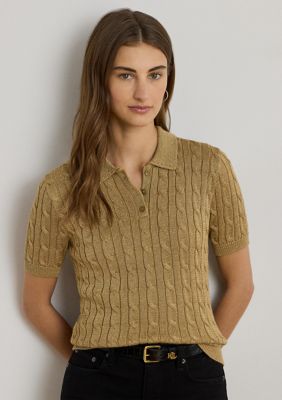Lauren Ralph Lauren Women's Metallic Cable-Knit Polo Sweater | Belk