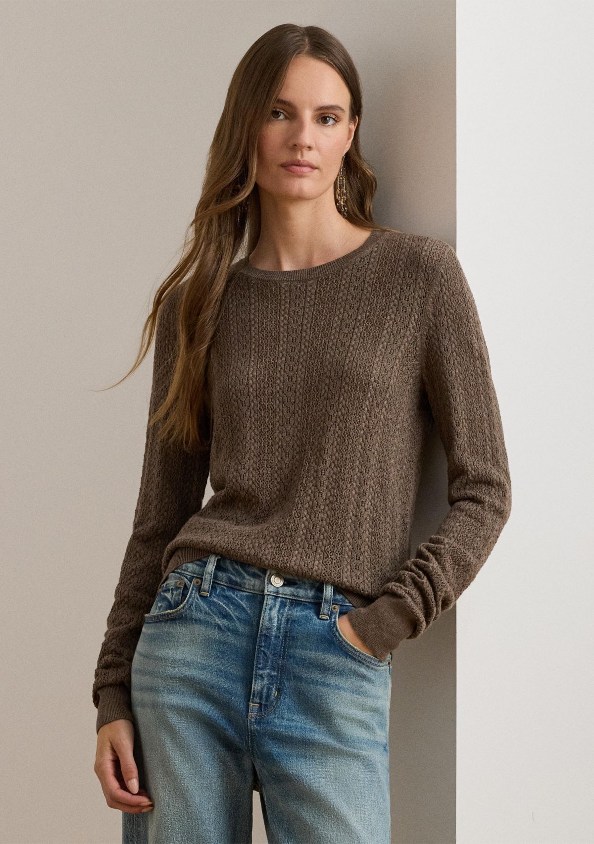 Womens Pointelle-Knit Cotton-Blend Sweater