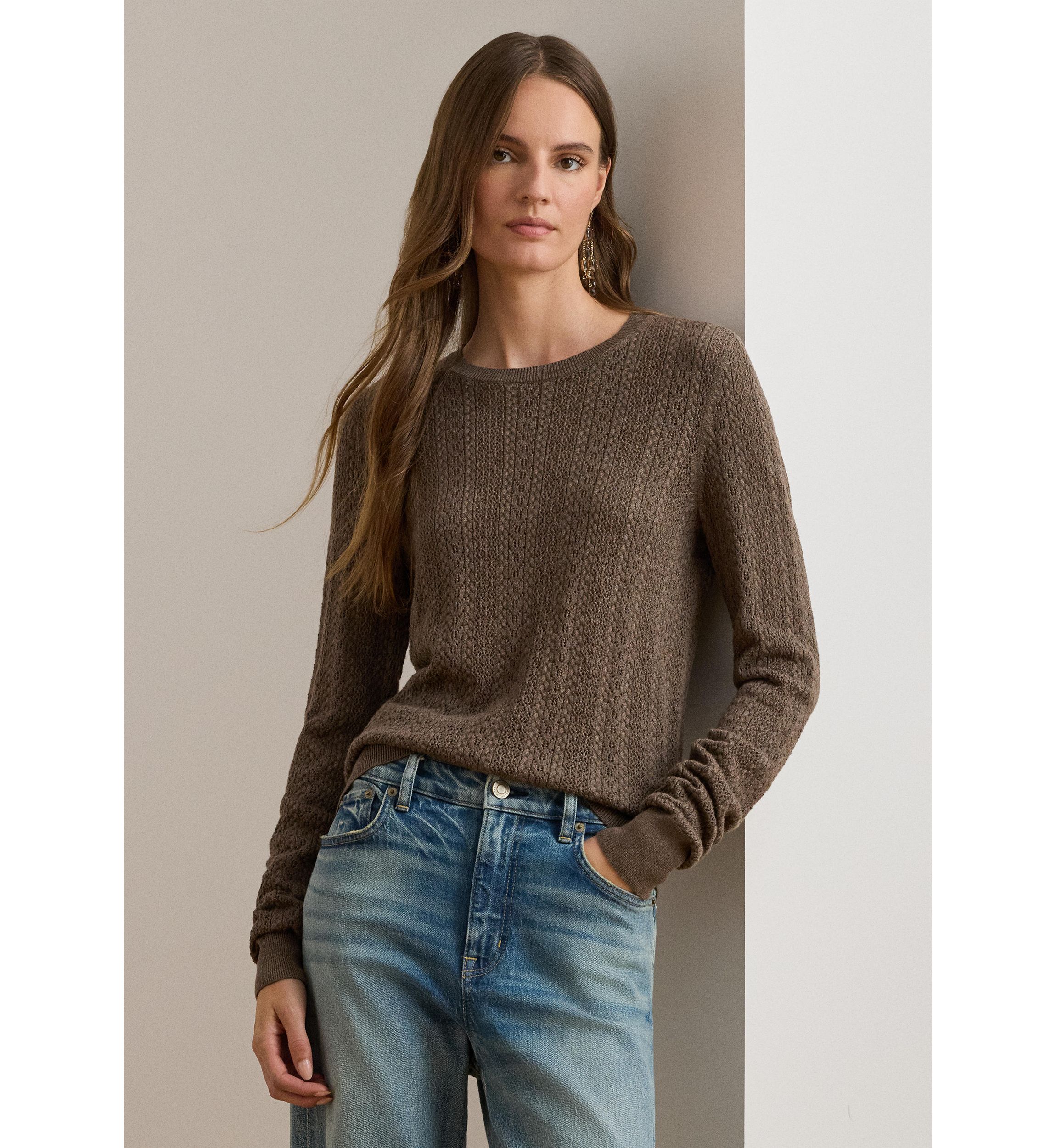 Womens Pointelle-Knit Cotton-Blend Sweater