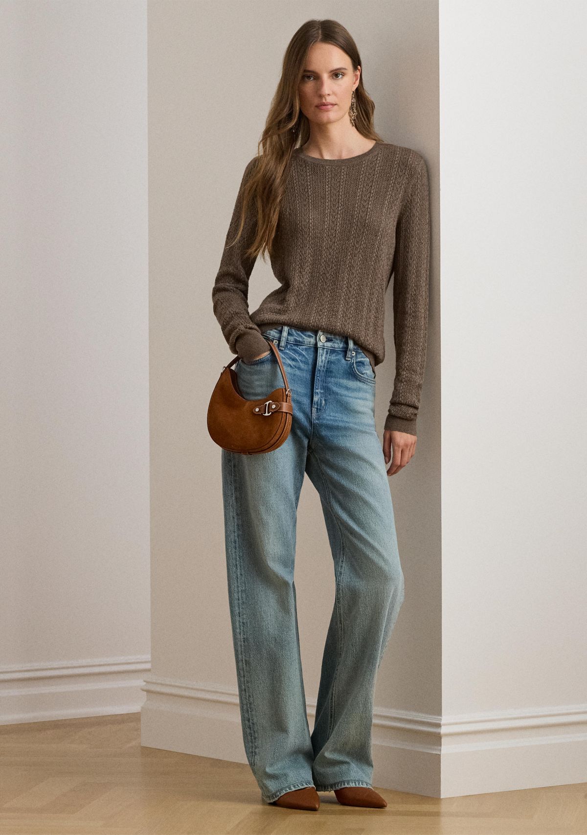 Womens Pointelle-Knit Cotton-Blend Sweater