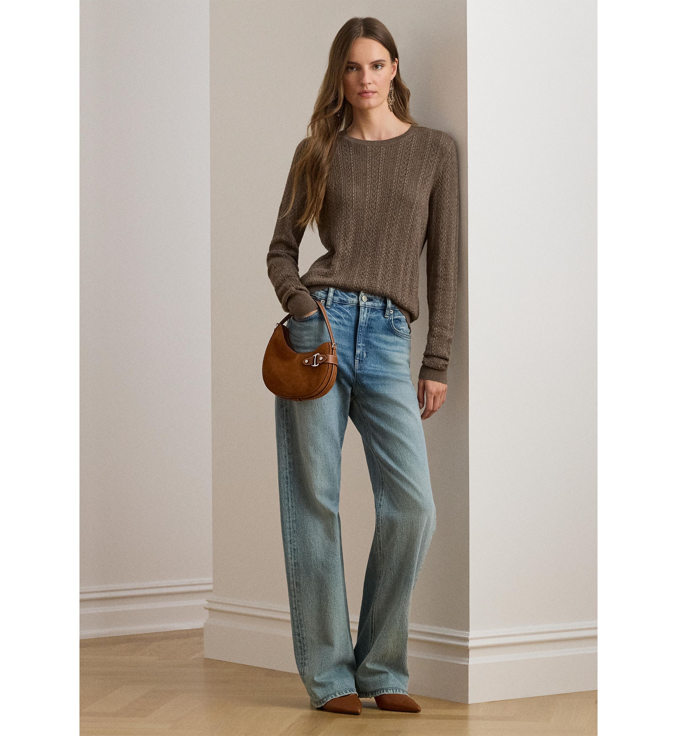Womens Pointelle-Knit Cotton-Blend Sweater