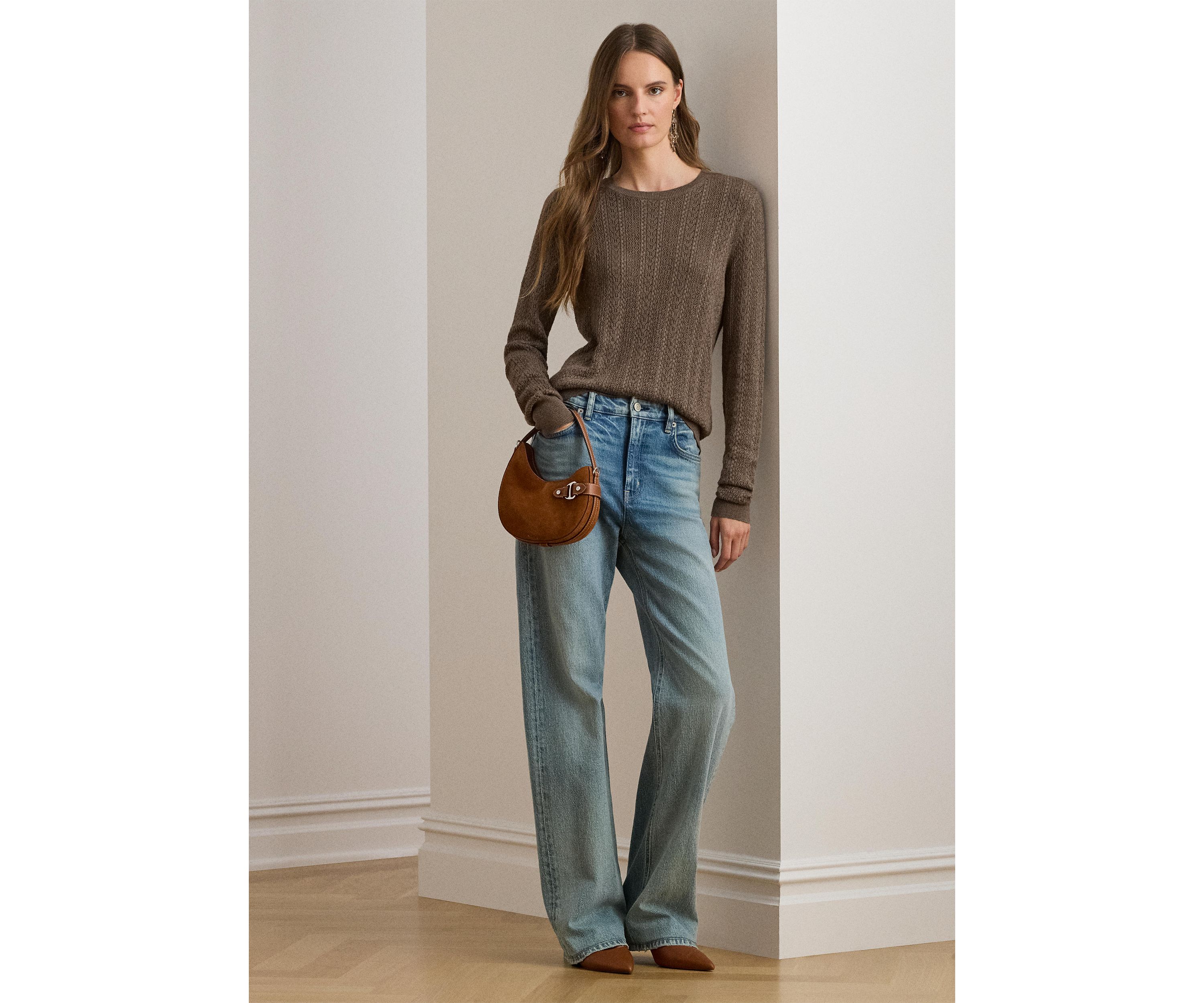 Womens Pointelle-Knit Cotton-Blend Sweater