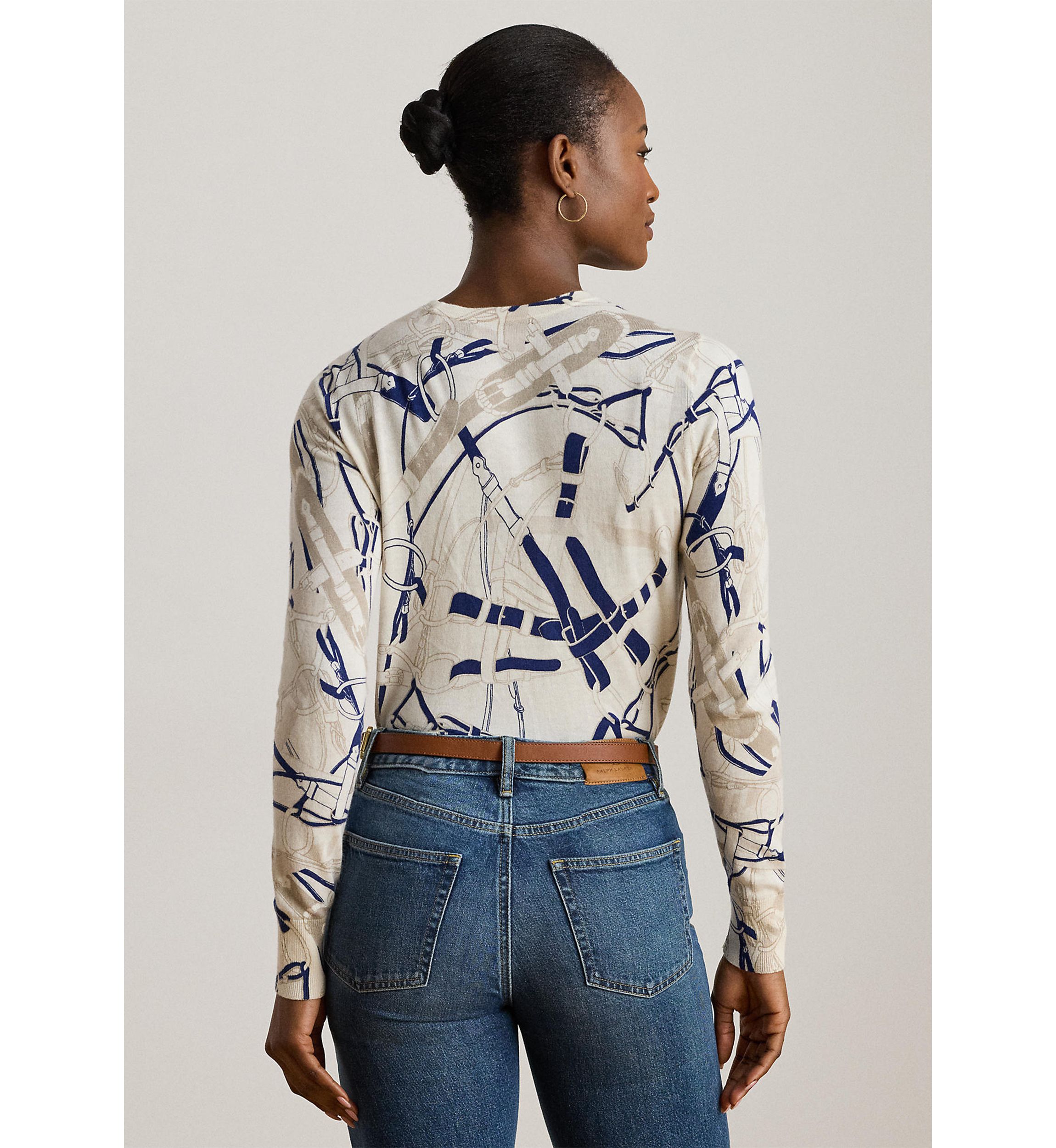 Belting-Print Cotton-Blend Sweater
