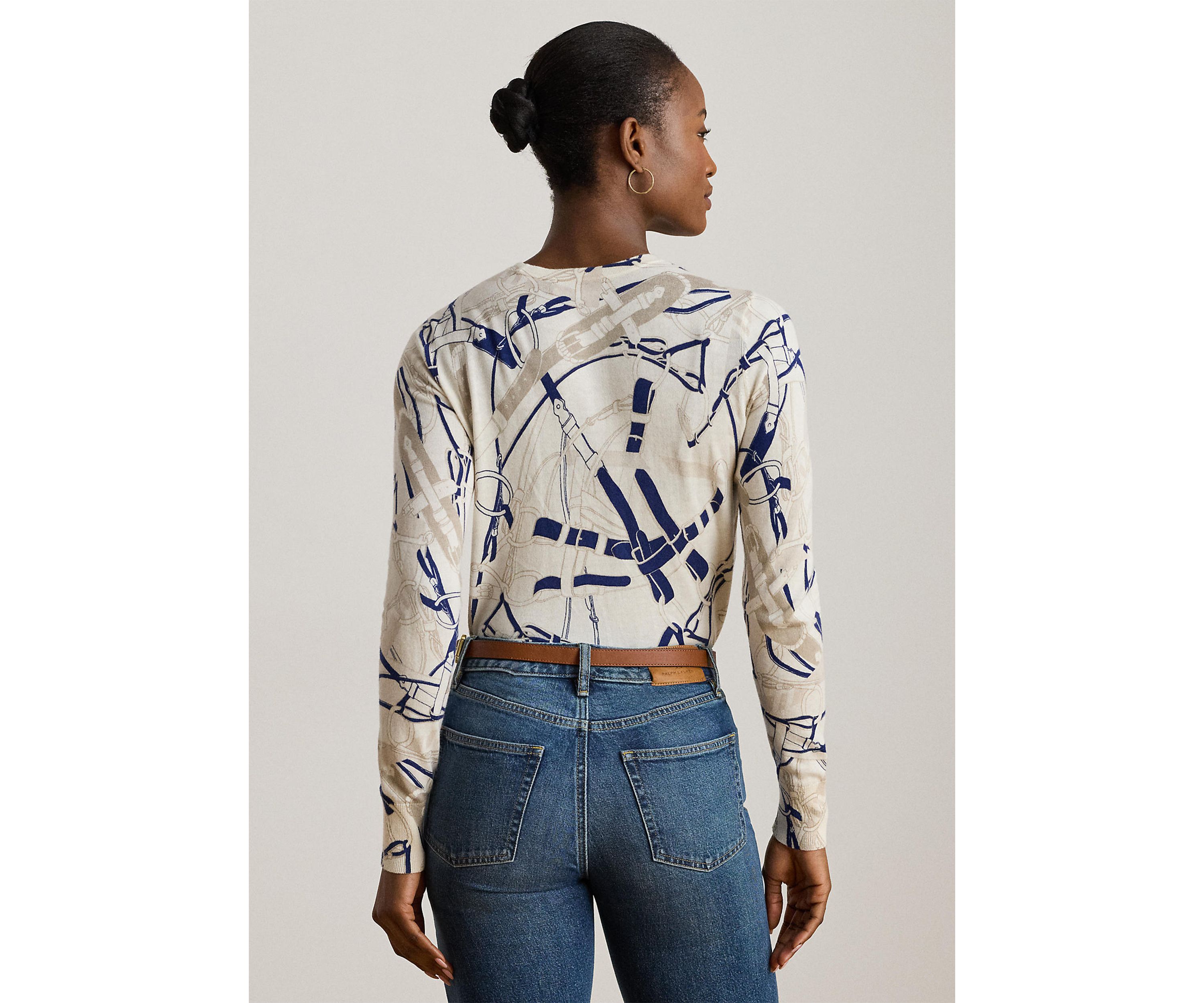 Belting-Print Cotton-Blend Sweater