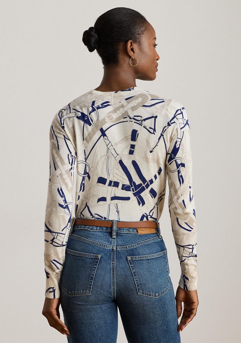 Belting-Print Cotton-Blend Sweater