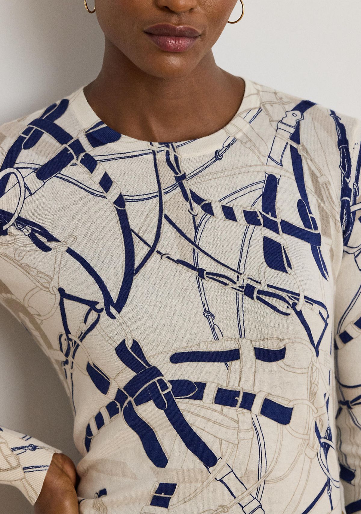 Belting-Print Cotton-Blend Sweater