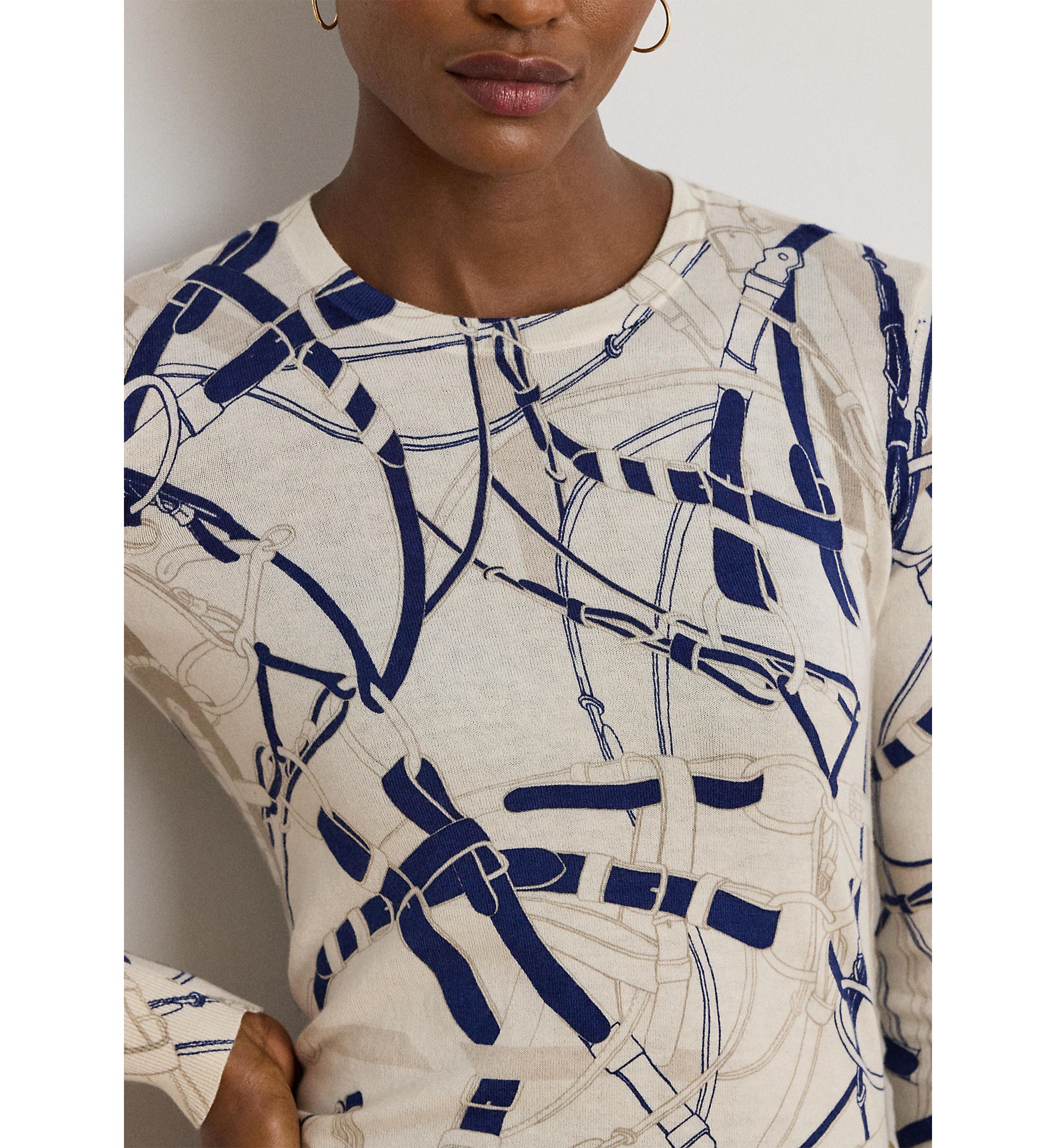 Belting-Print Cotton-Blend Sweater