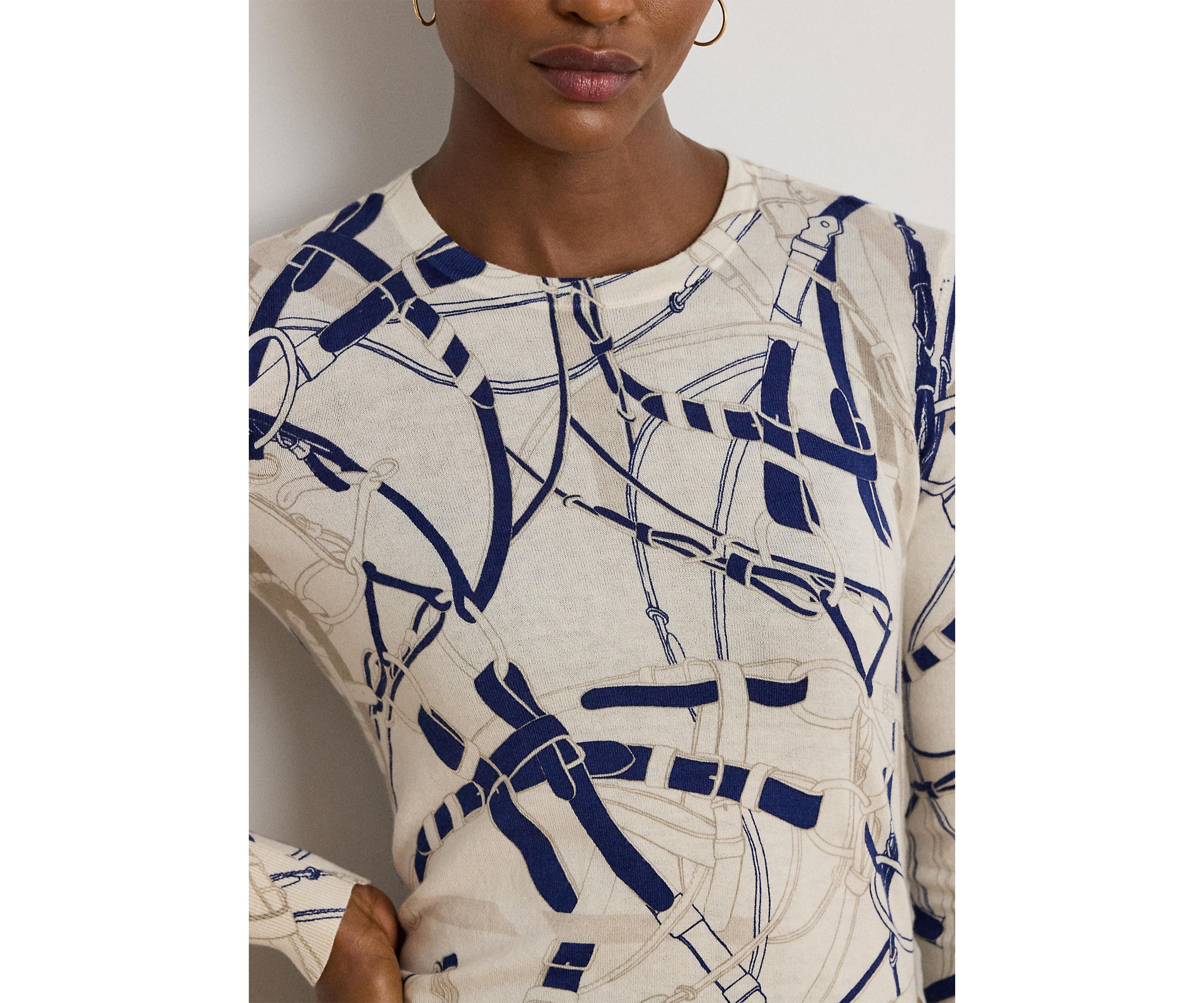 Belting-Print Cotton-Blend Sweater