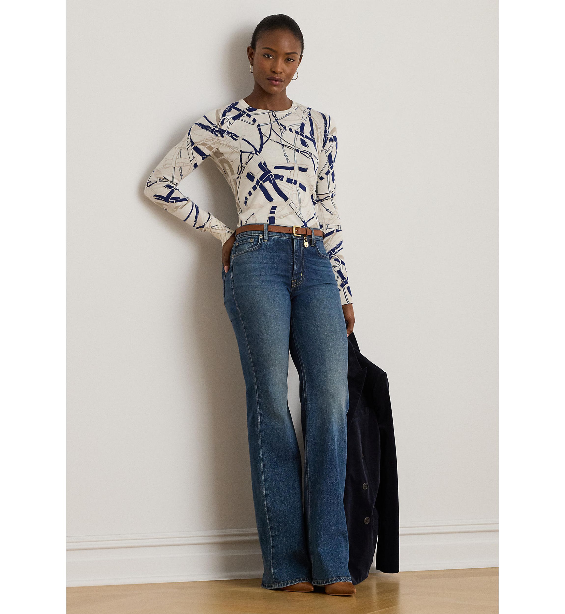 Belting-Print Cotton-Blend Sweater