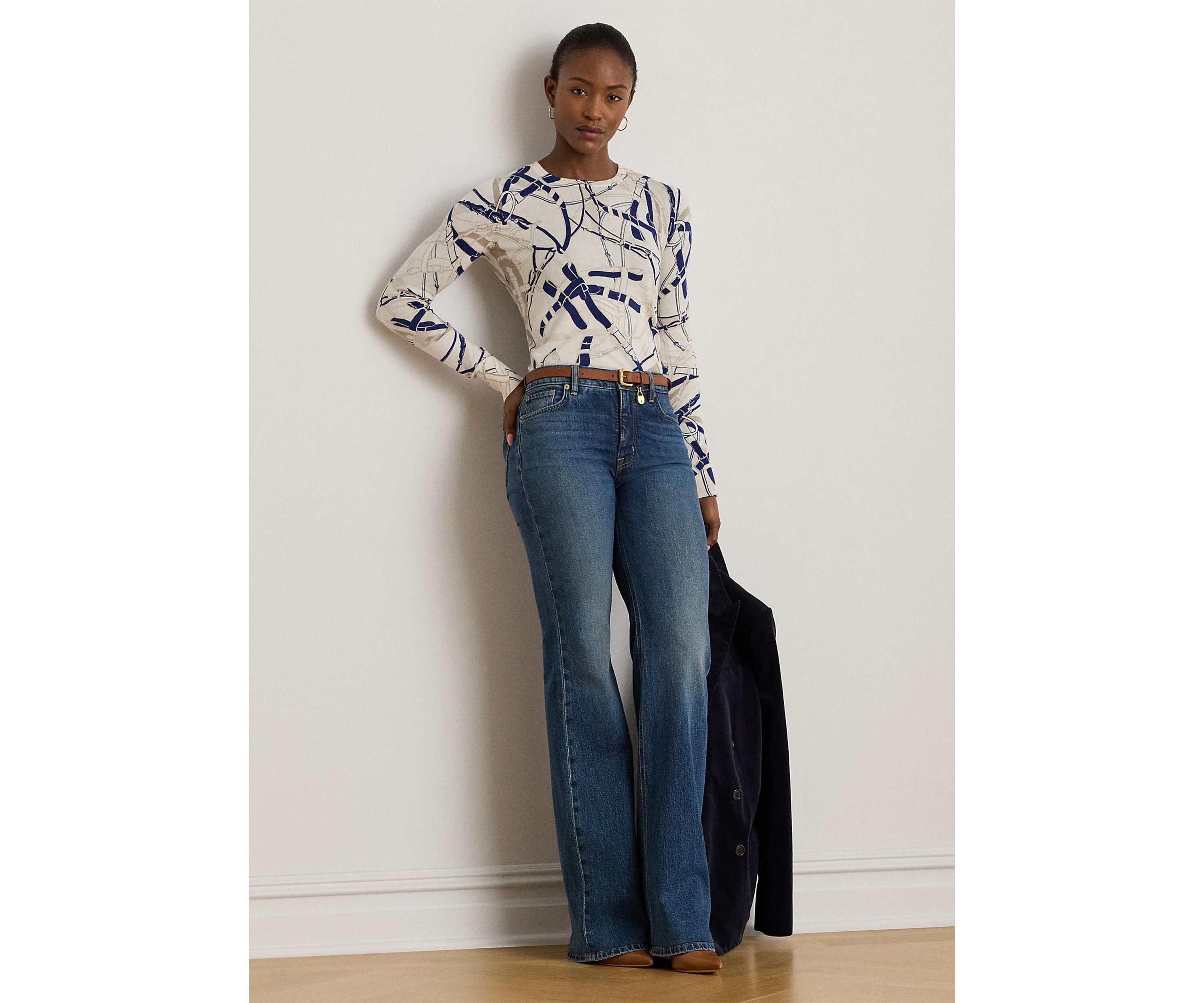 Belting-Print Cotton-Blend Sweater