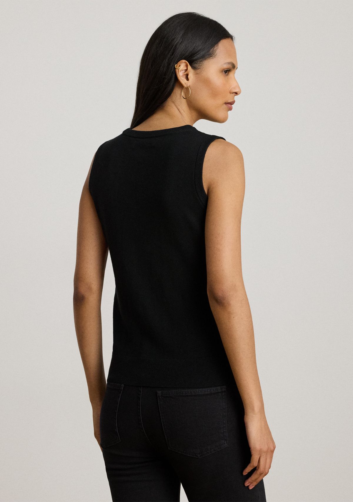 Womens Belting-Print Sleeveless Sweater