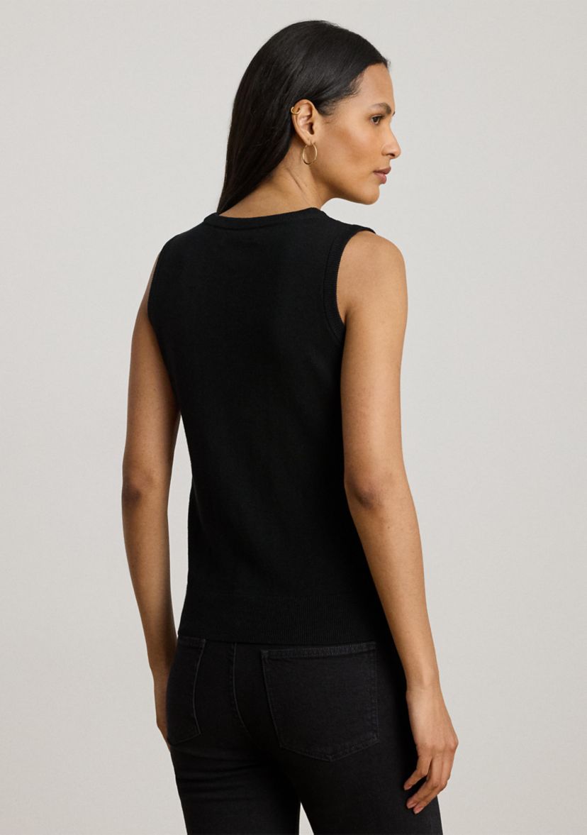 Womens Belting-Print Sleeveless Sweater