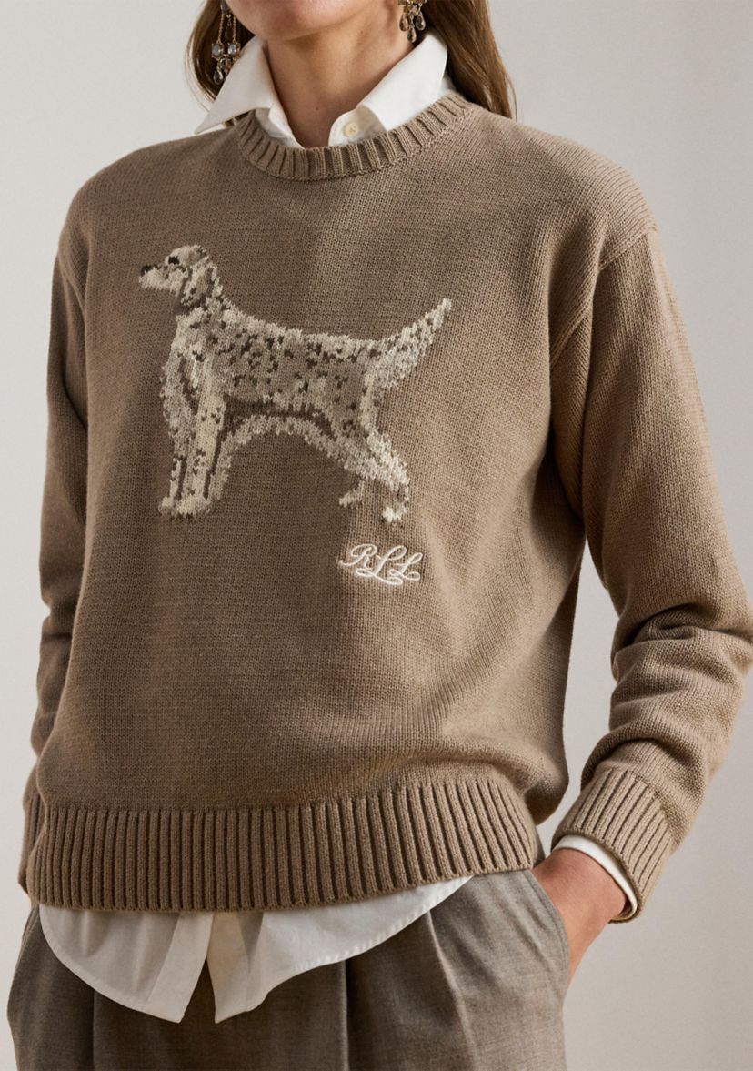 Womens Intarsia-Knit English Setter Sweater