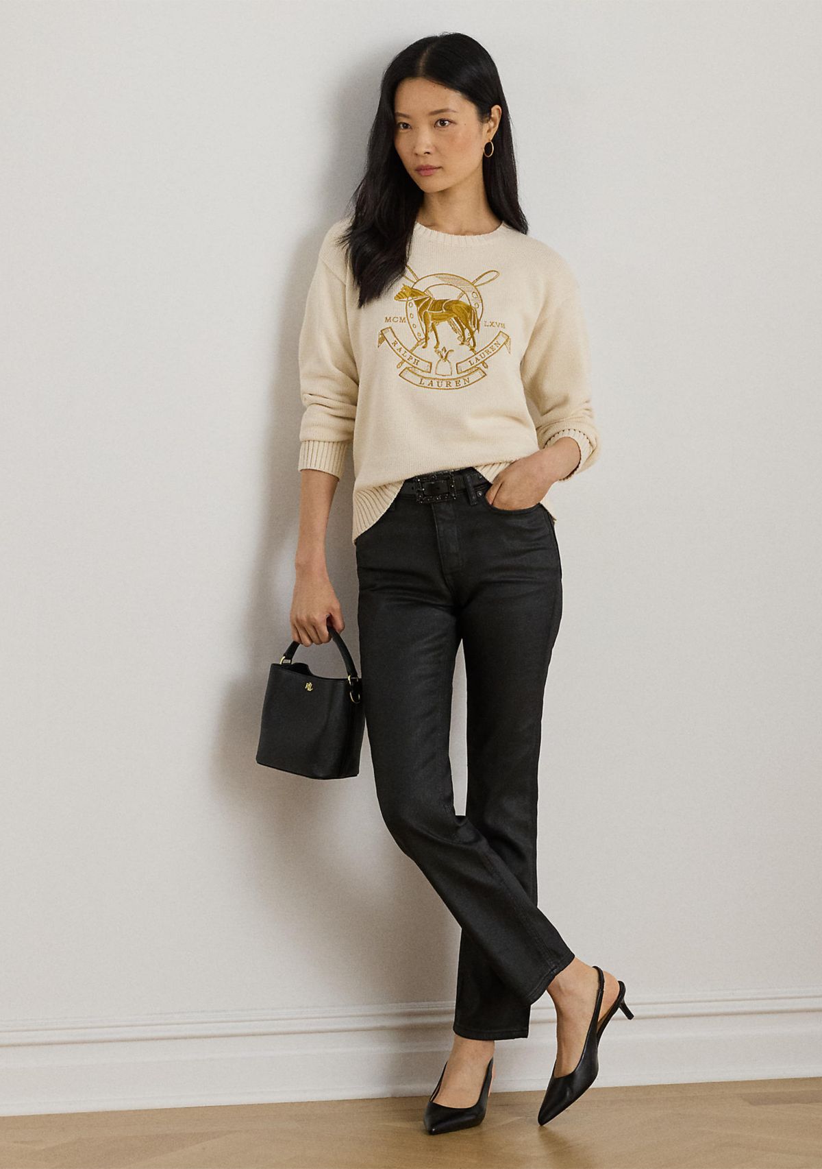 Womens Embroidered Cotton Crewneck Sweater