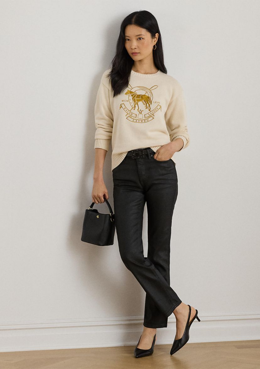 Womens Embroidered Cotton Crewneck Sweater