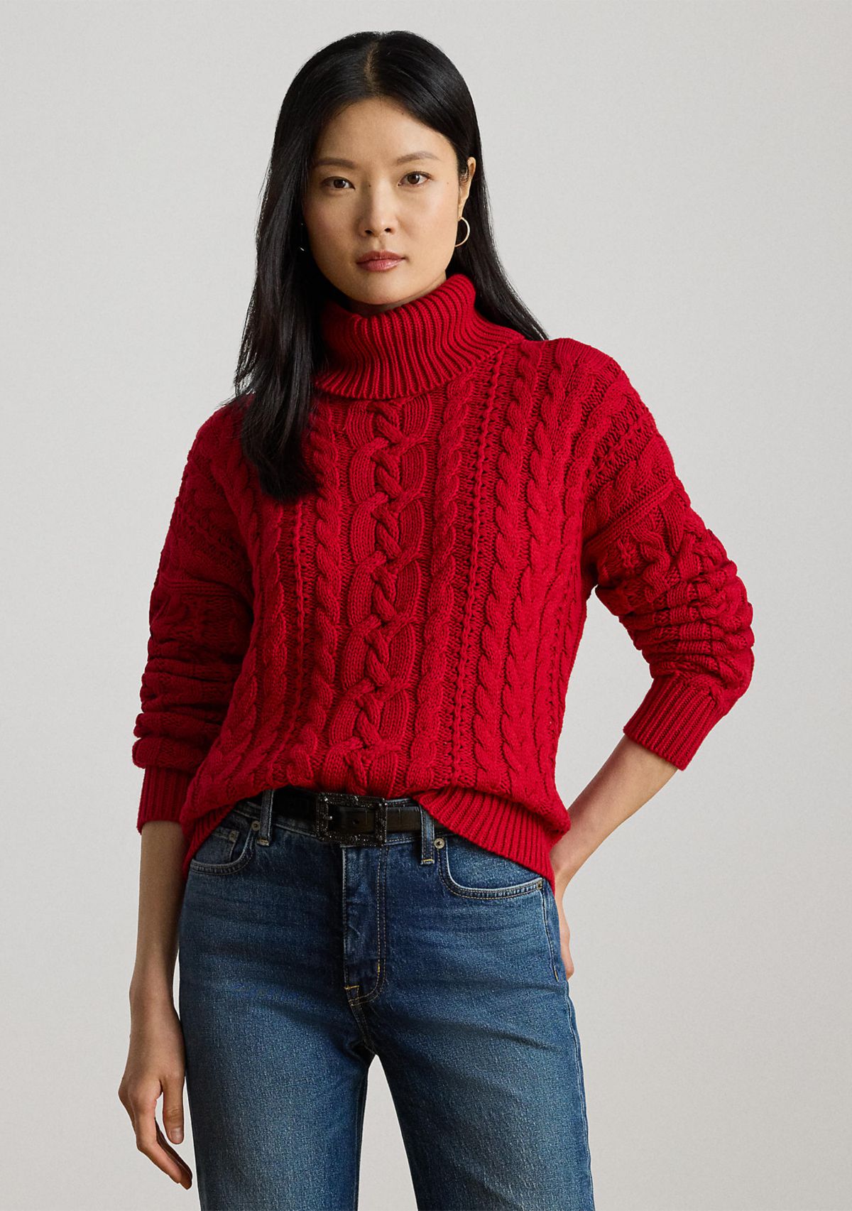 Womens Cable-Knit Turtleneck Sweater