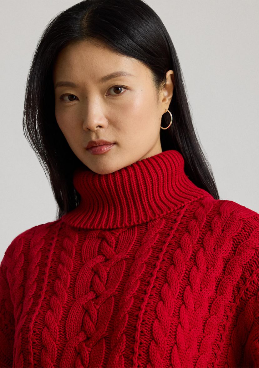 Womens Cable-Knit Turtleneck Sweater