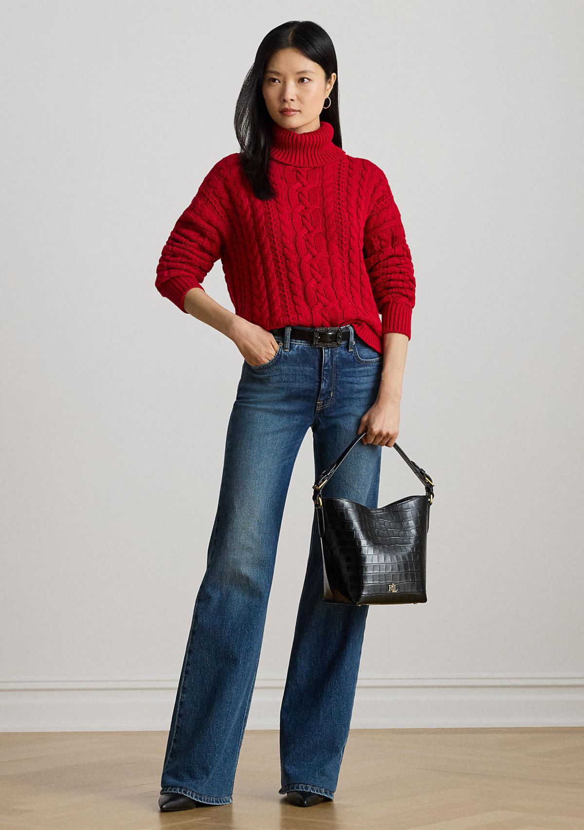 Womens Cable-Knit Turtleneck Sweater