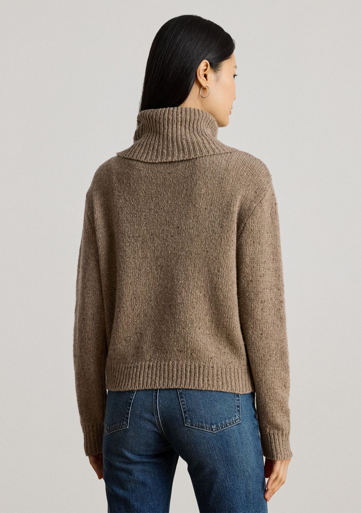 Womens Buckle-Trim Mélange Turtleneck Sweater
