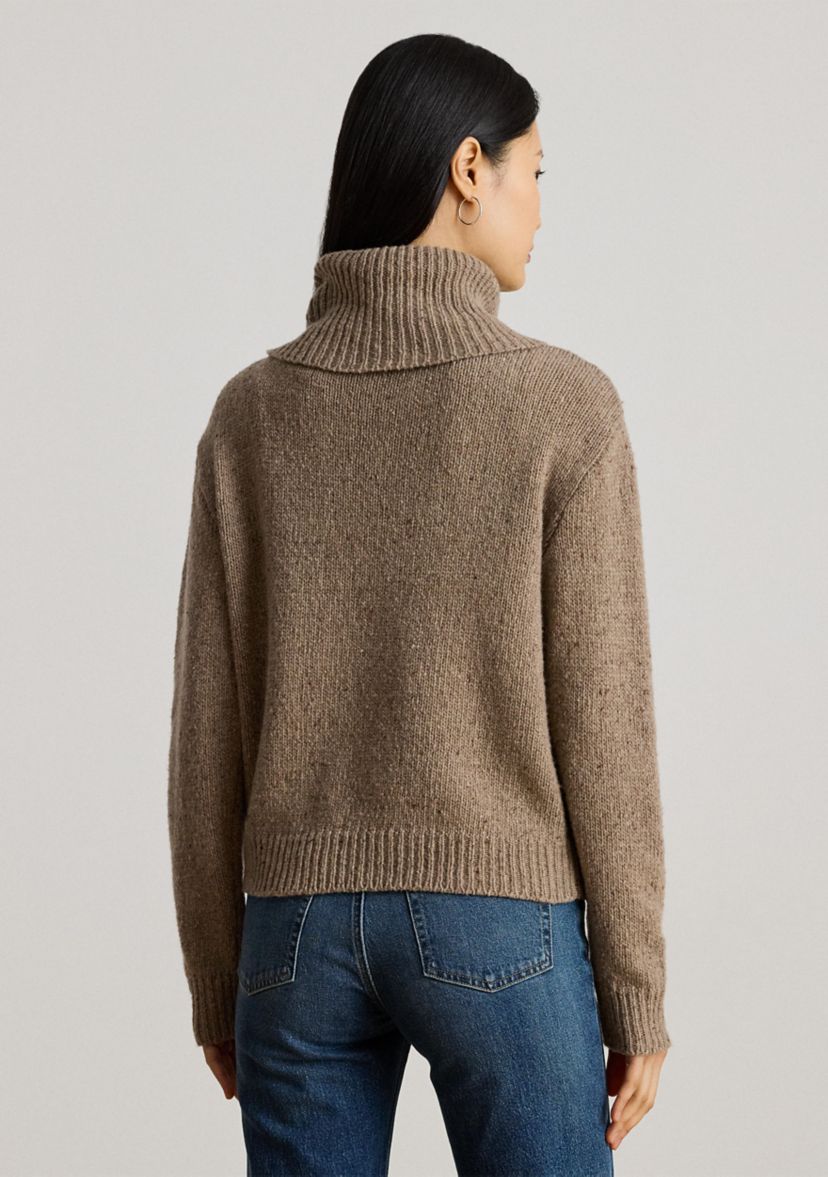 Womens Buckle-Trim Mélange Turtleneck Sweater