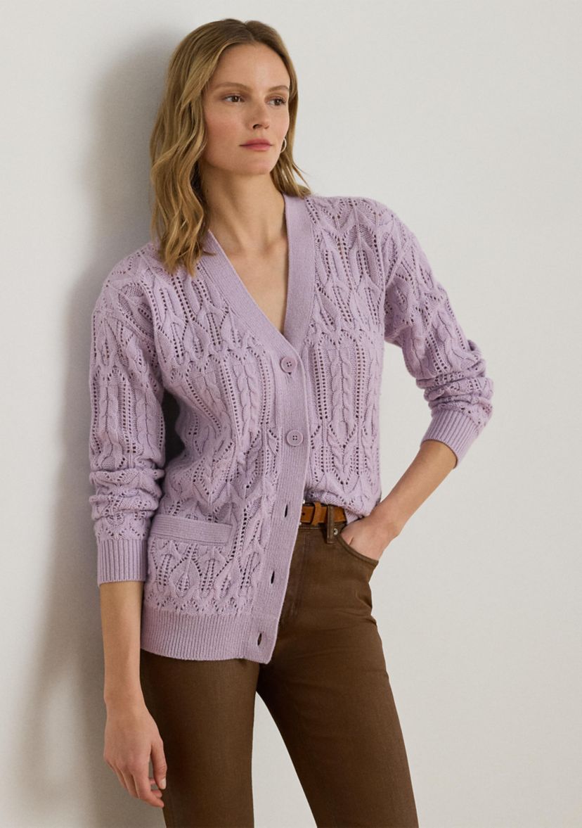 Womens Pointelle Wool-Blend V-Neck Cardigan