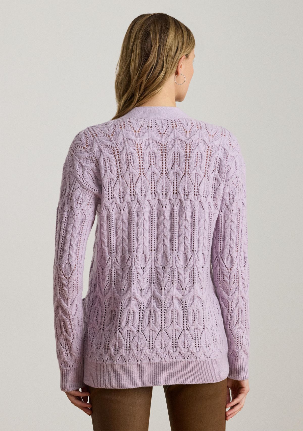 Womens Pointelle Wool-Blend V-Neck Cardigan