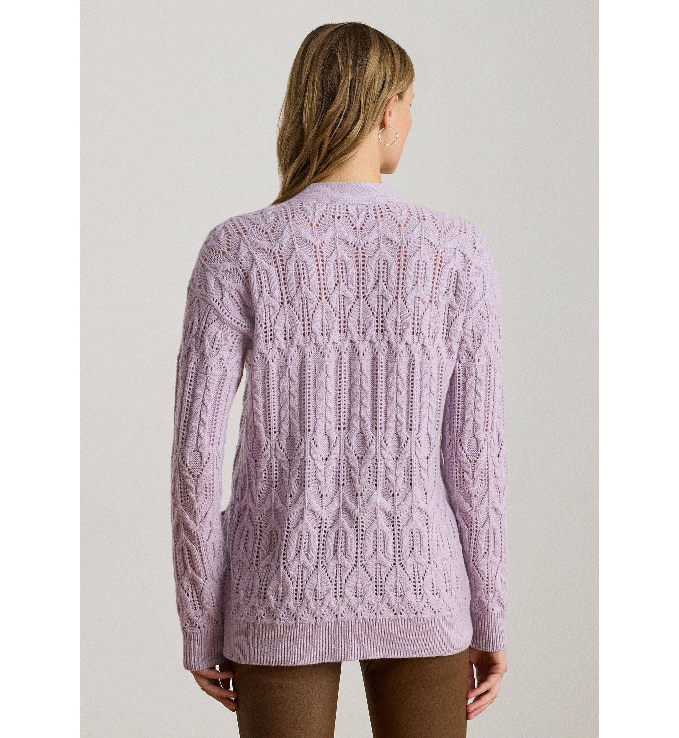 Womens Pointelle Wool-Blend V-Neck Cardigan