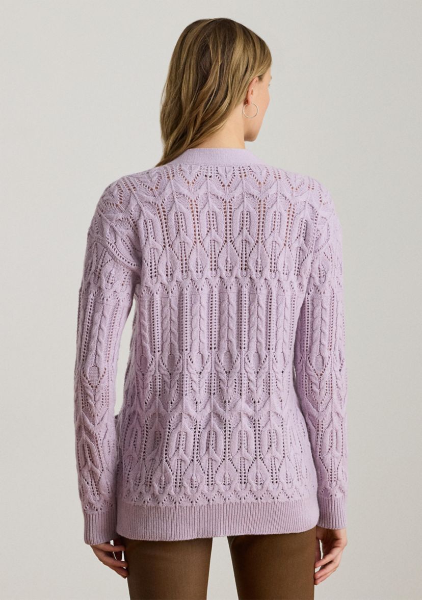 Womens Pointelle Wool-Blend V-Neck Cardigan