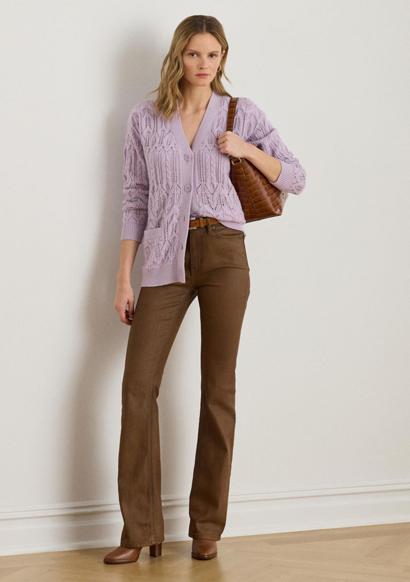 Womens Pointelle Wool-Blend V-Neck Cardigan