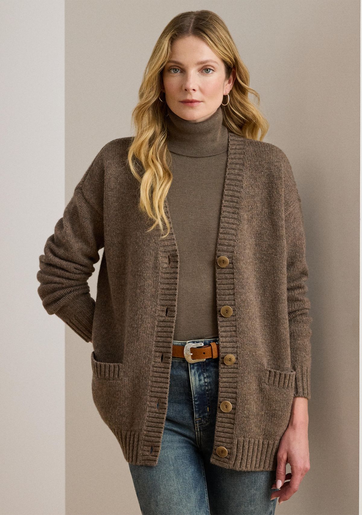 Womens Wool-Blend V-Neck Cardigan