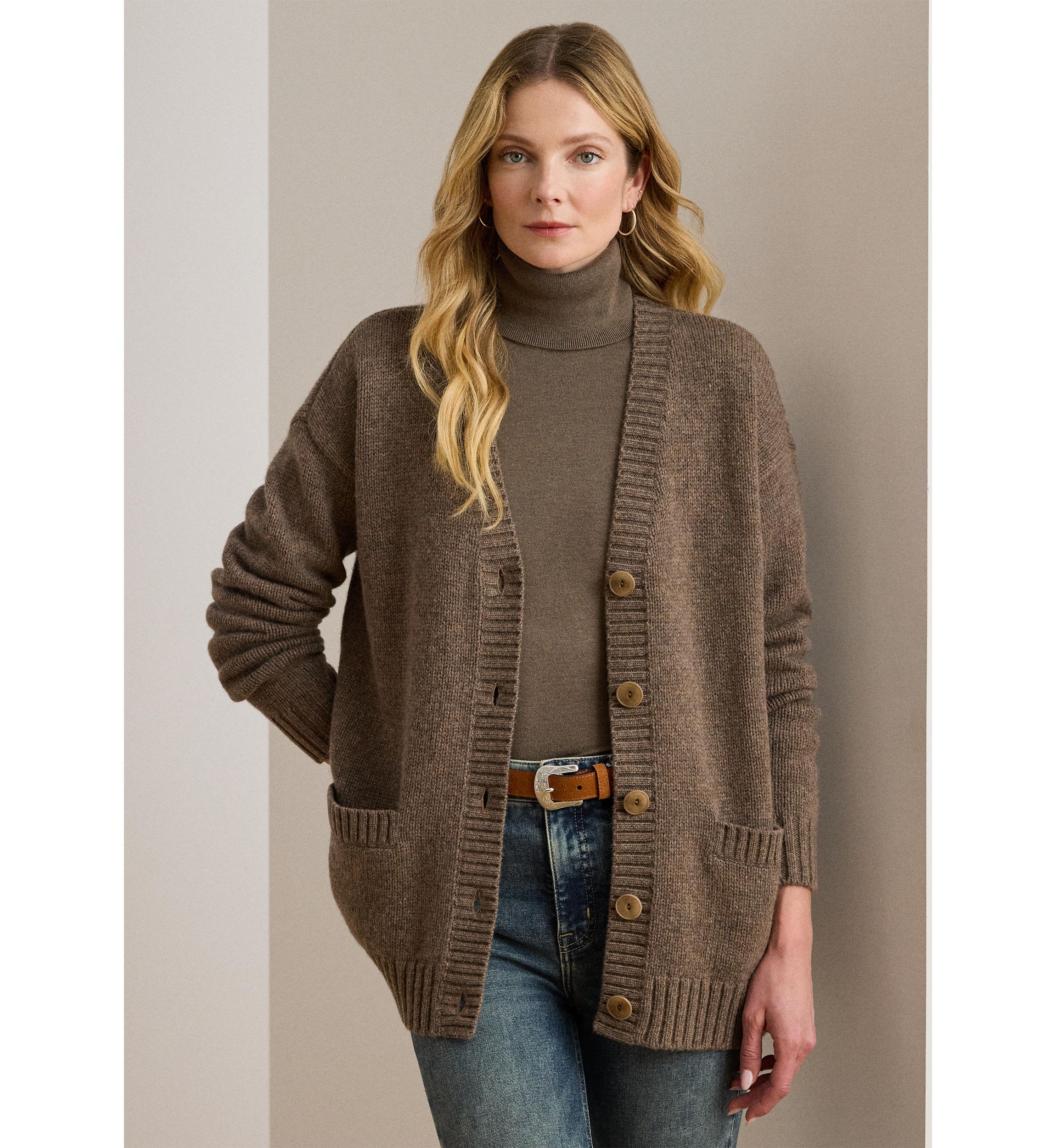 Womens Wool-Blend V-Neck Cardigan