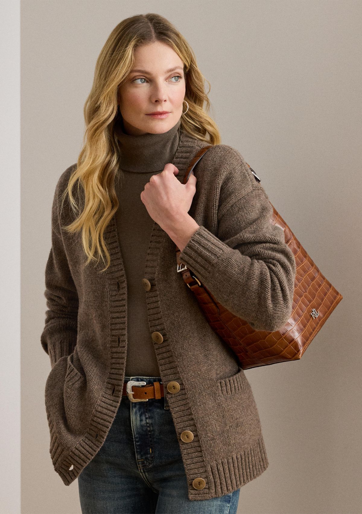 Womens Wool-Blend V-Neck Cardigan