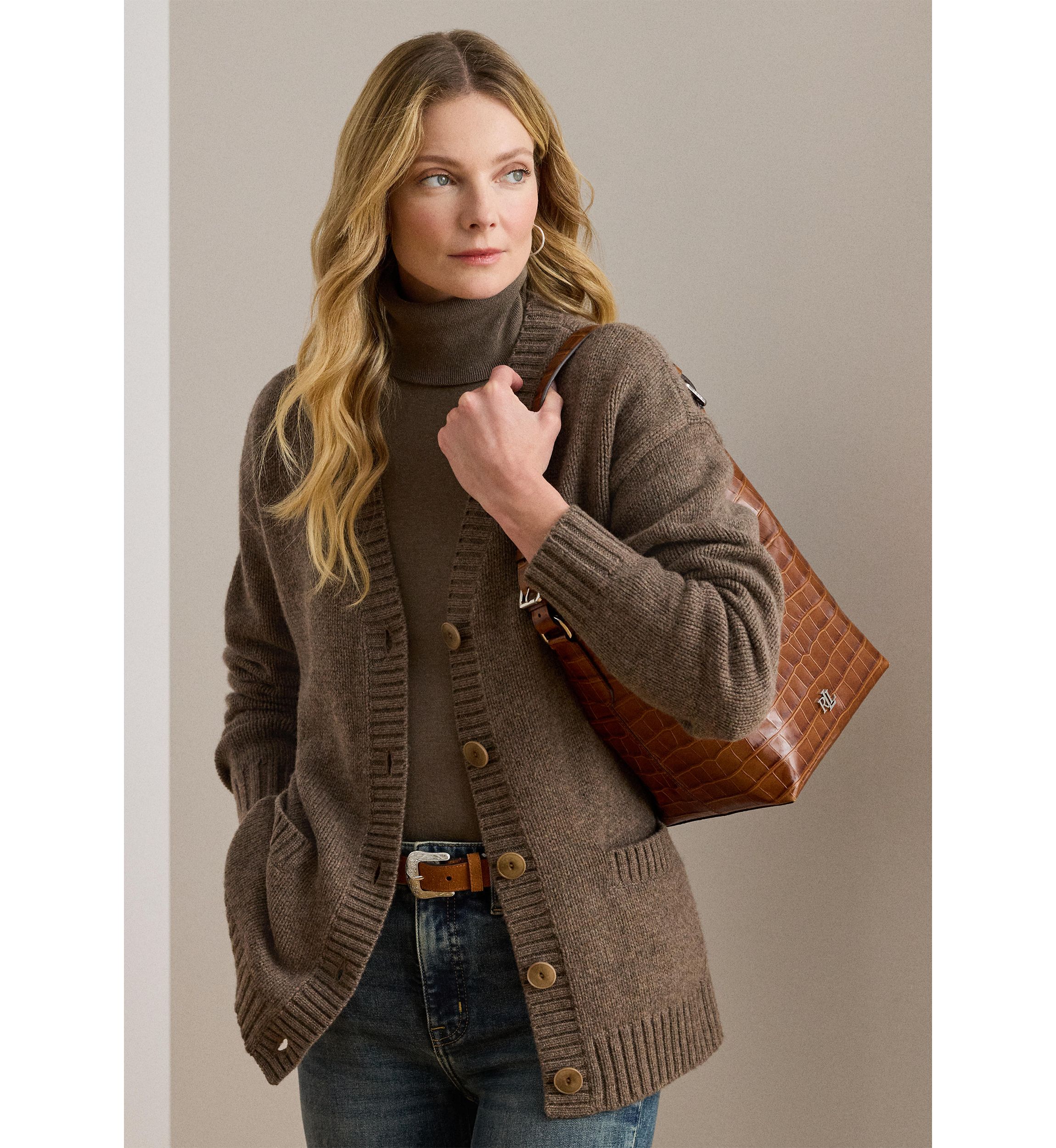 Womens Wool-Blend V-Neck Cardigan