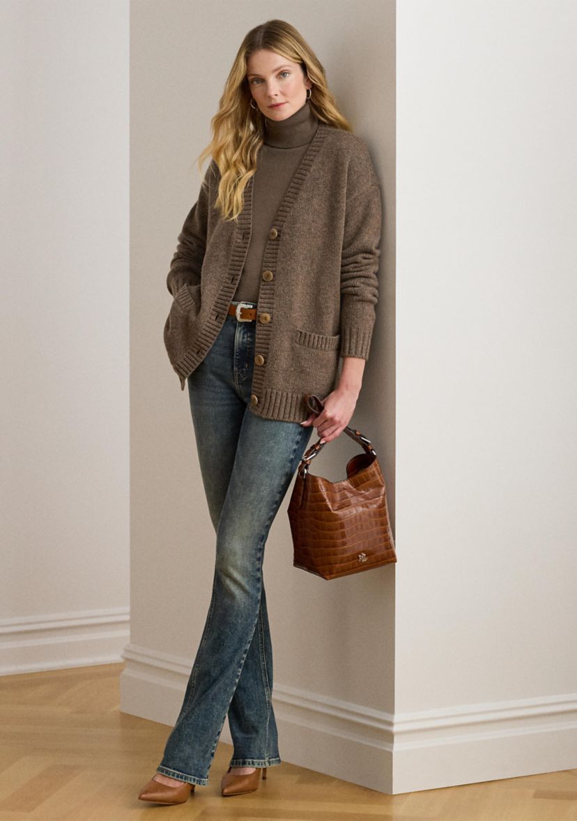 Womens Wool-Blend V-Neck Cardigan