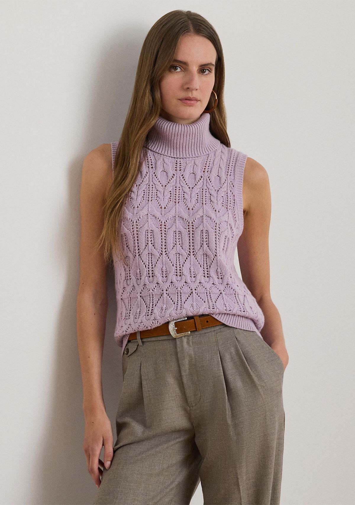 Womens Pointelle Turtleneck Sweater Tank Top