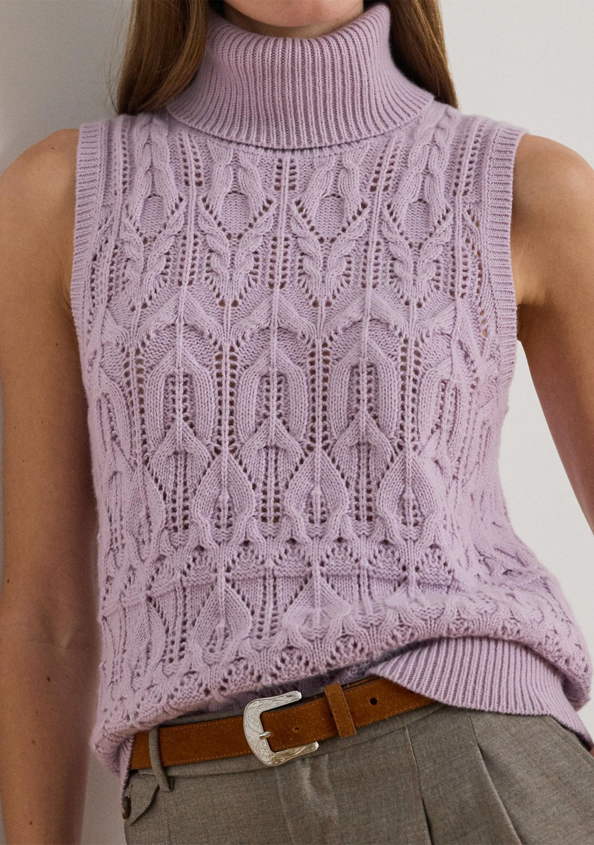 Womens Pointelle Turtleneck Sweater Tank Top