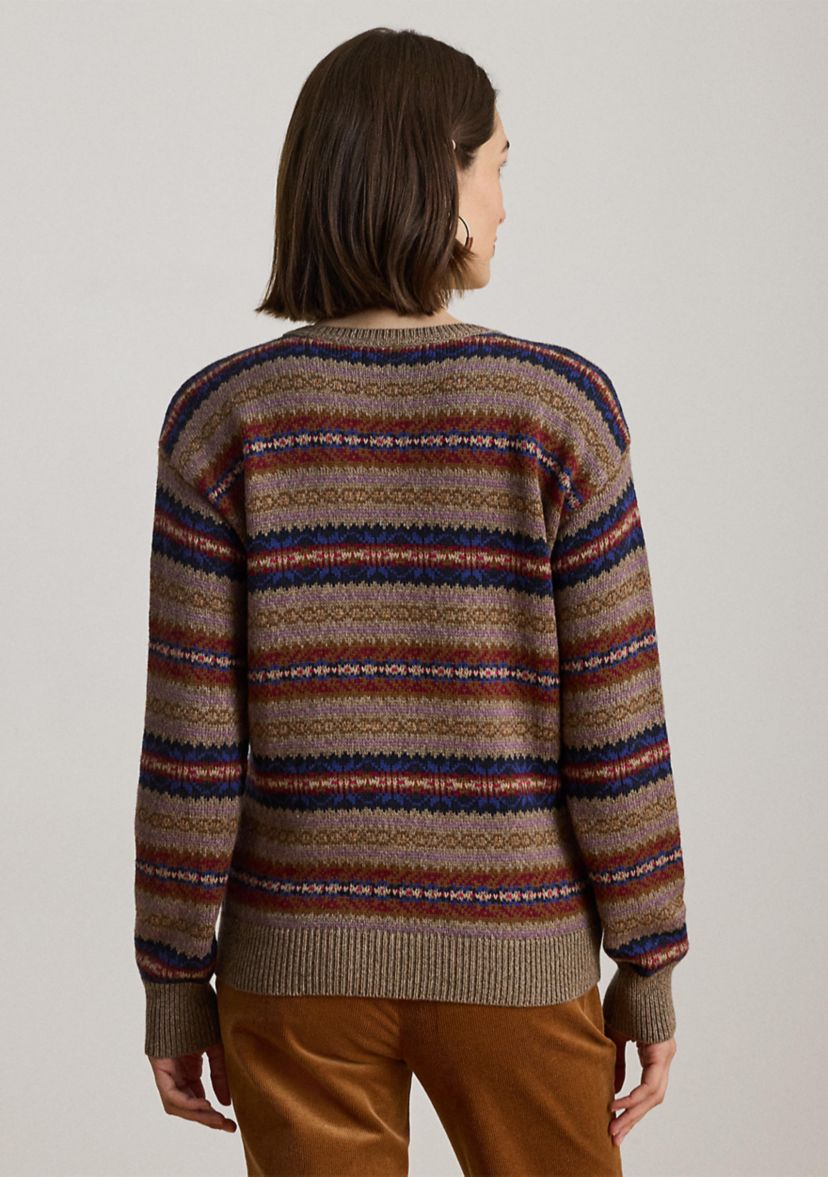 Womens Fair Isle Cotton-Linen V-Neck Sweater