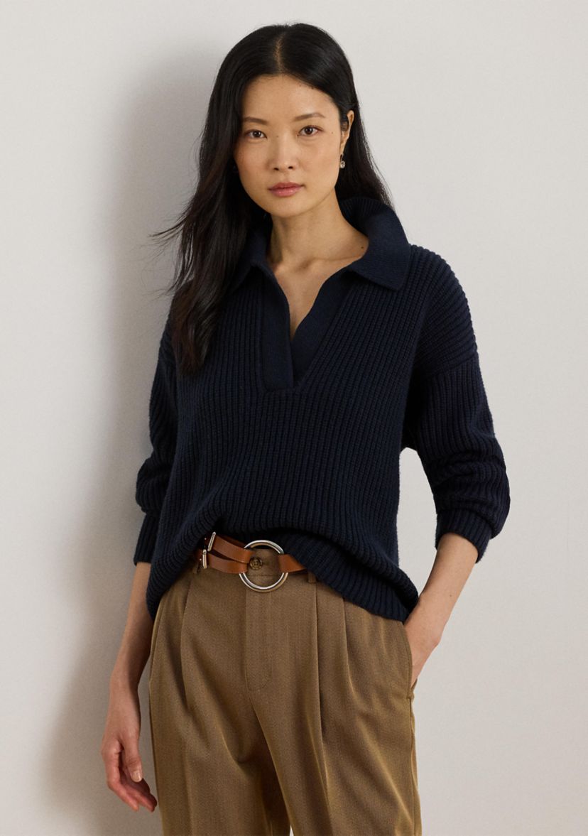 Womens Wool-Blend Polo Sweater