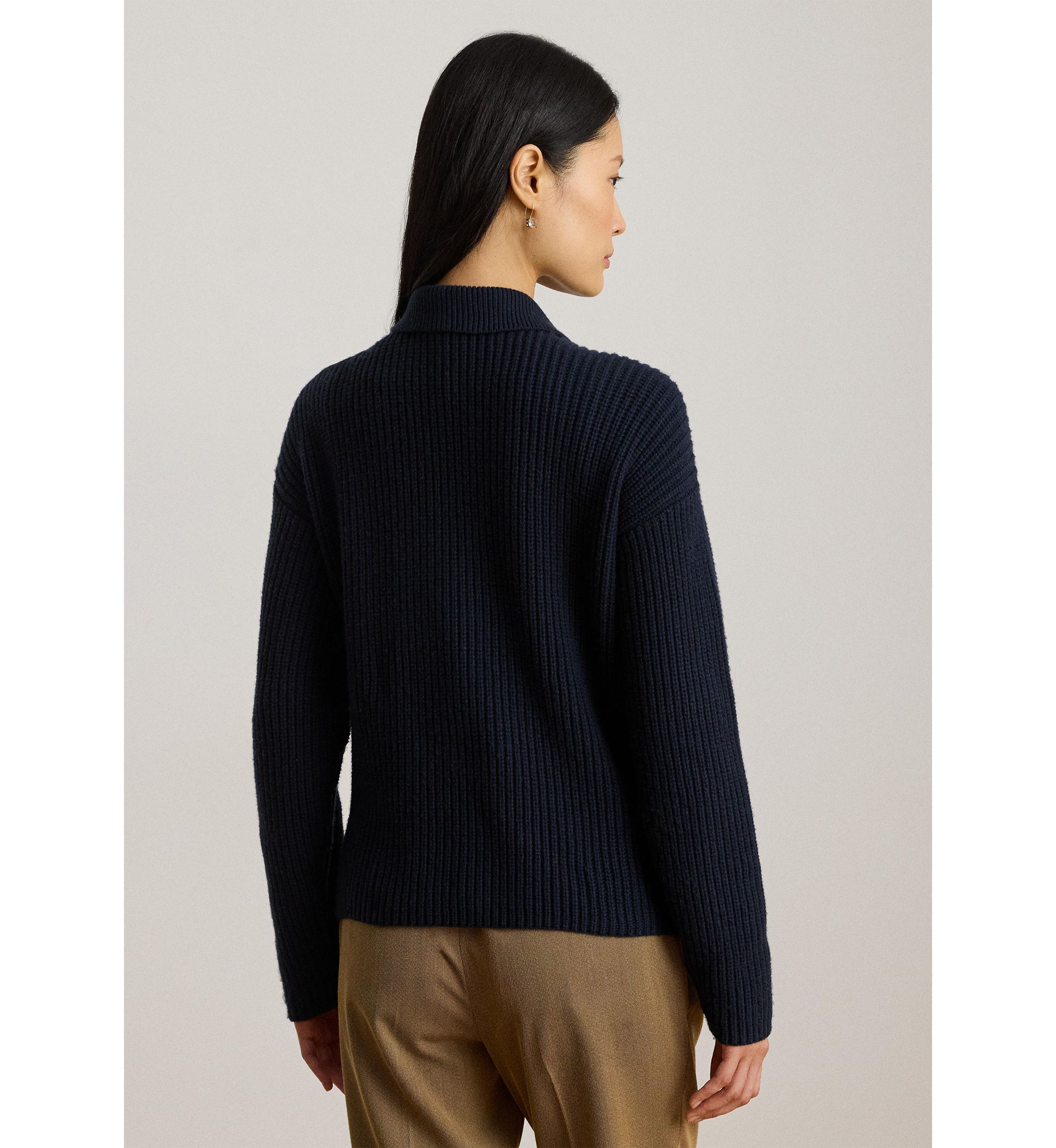 Womens Wool-Blend Polo Sweater