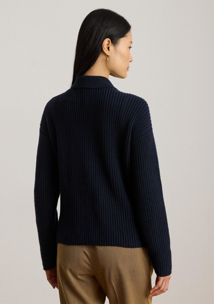 Womens Wool-Blend Polo Sweater