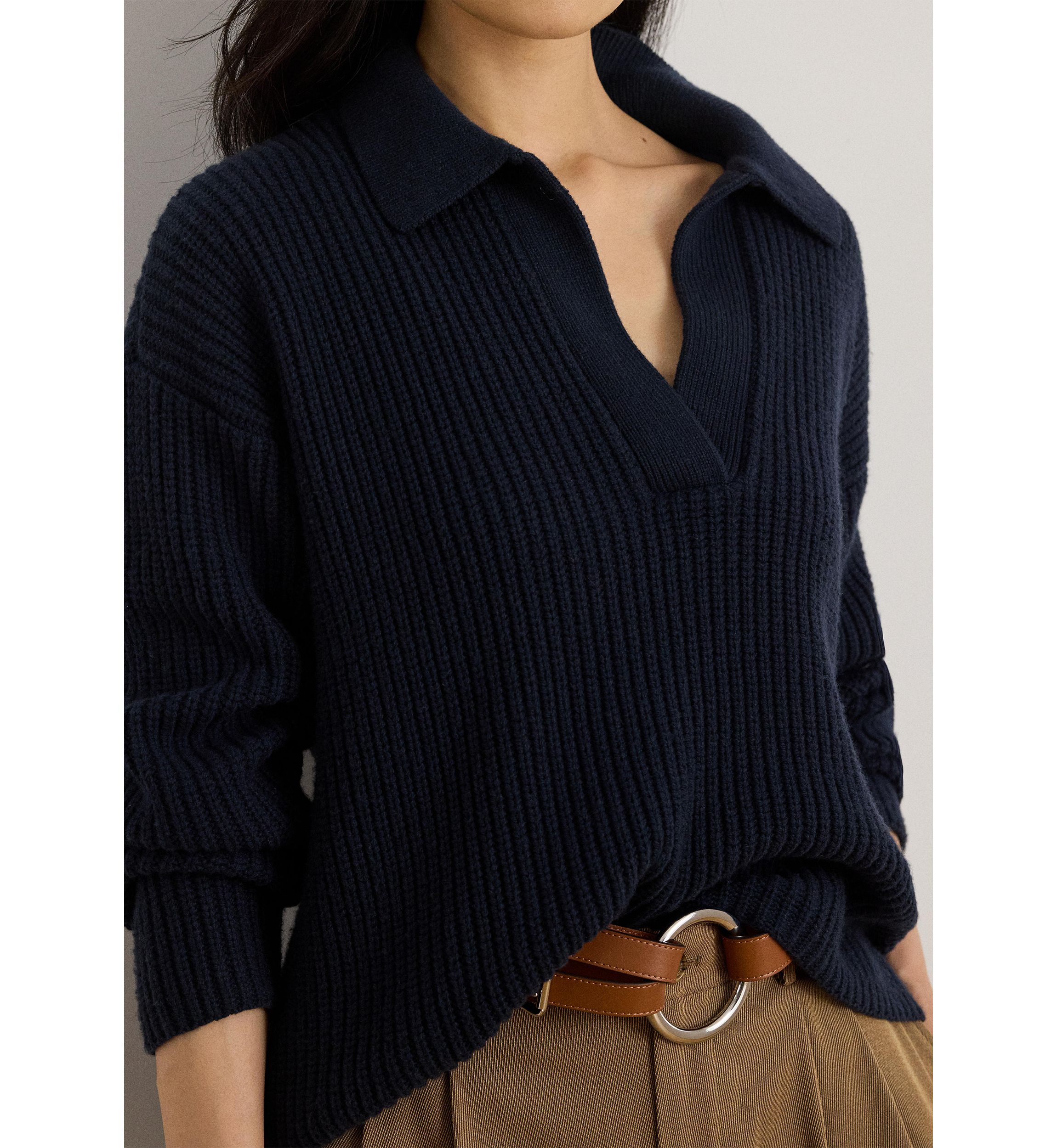 Womens Wool-Blend Polo Sweater
