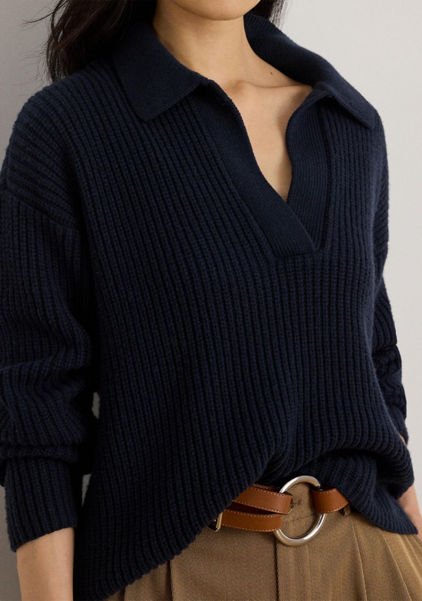 Womens Wool-Blend Polo Sweater