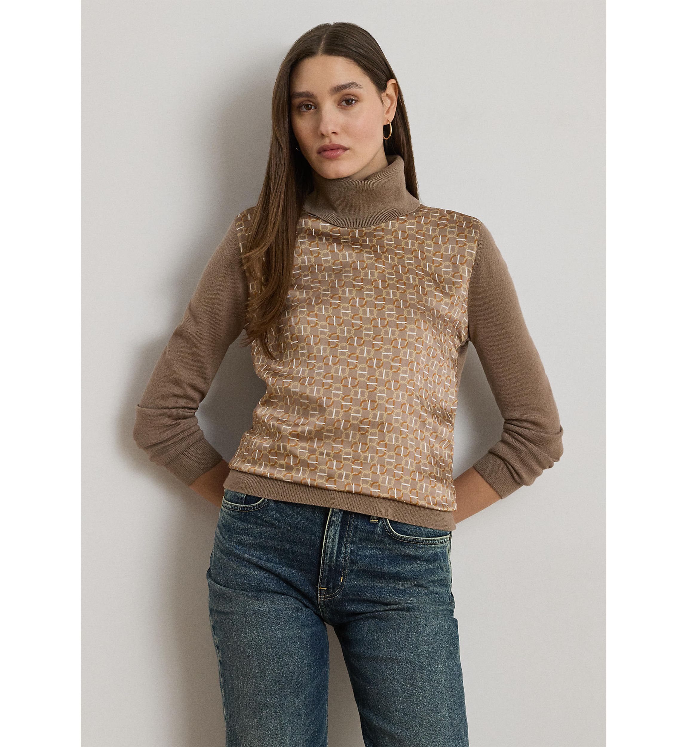 Geo-Print Wool-Blend Turtleneck Sweater