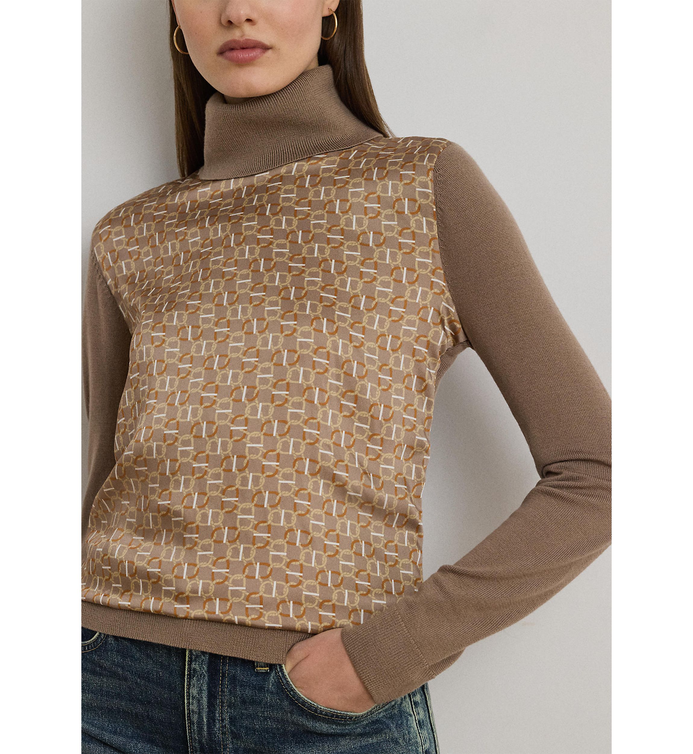 Geo-Print Wool-Blend Turtleneck Sweater