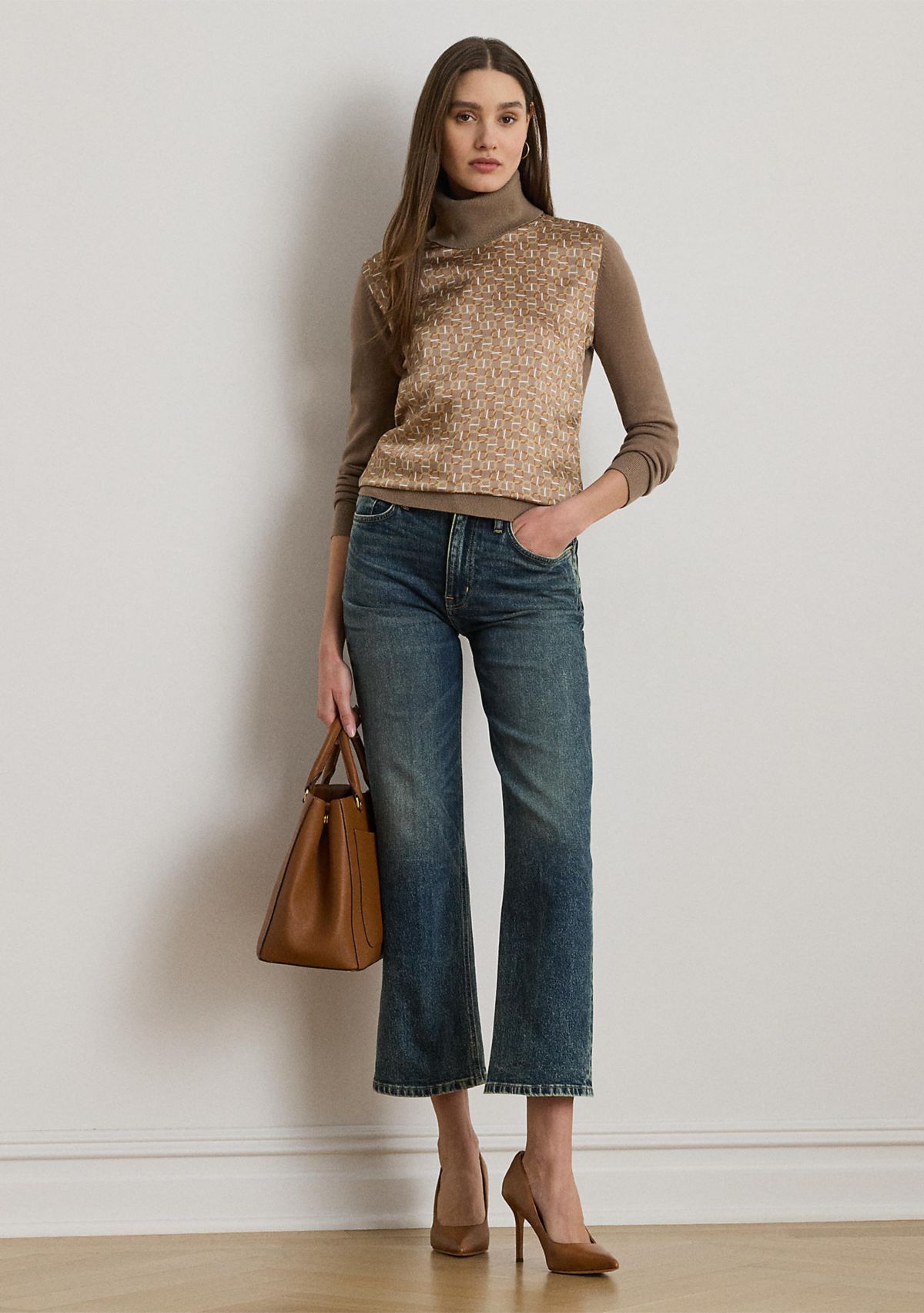 Geo-Print Wool-Blend Turtleneck Sweater