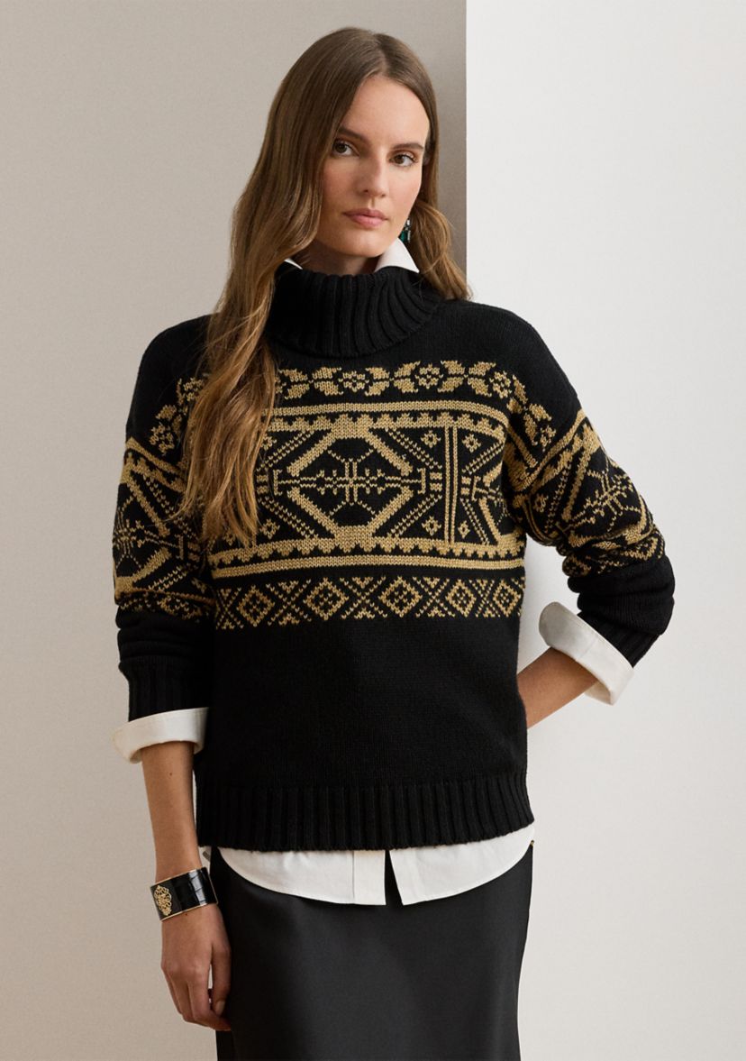 Womens Fair Isle Wool-Blend Turtleneck Sweater